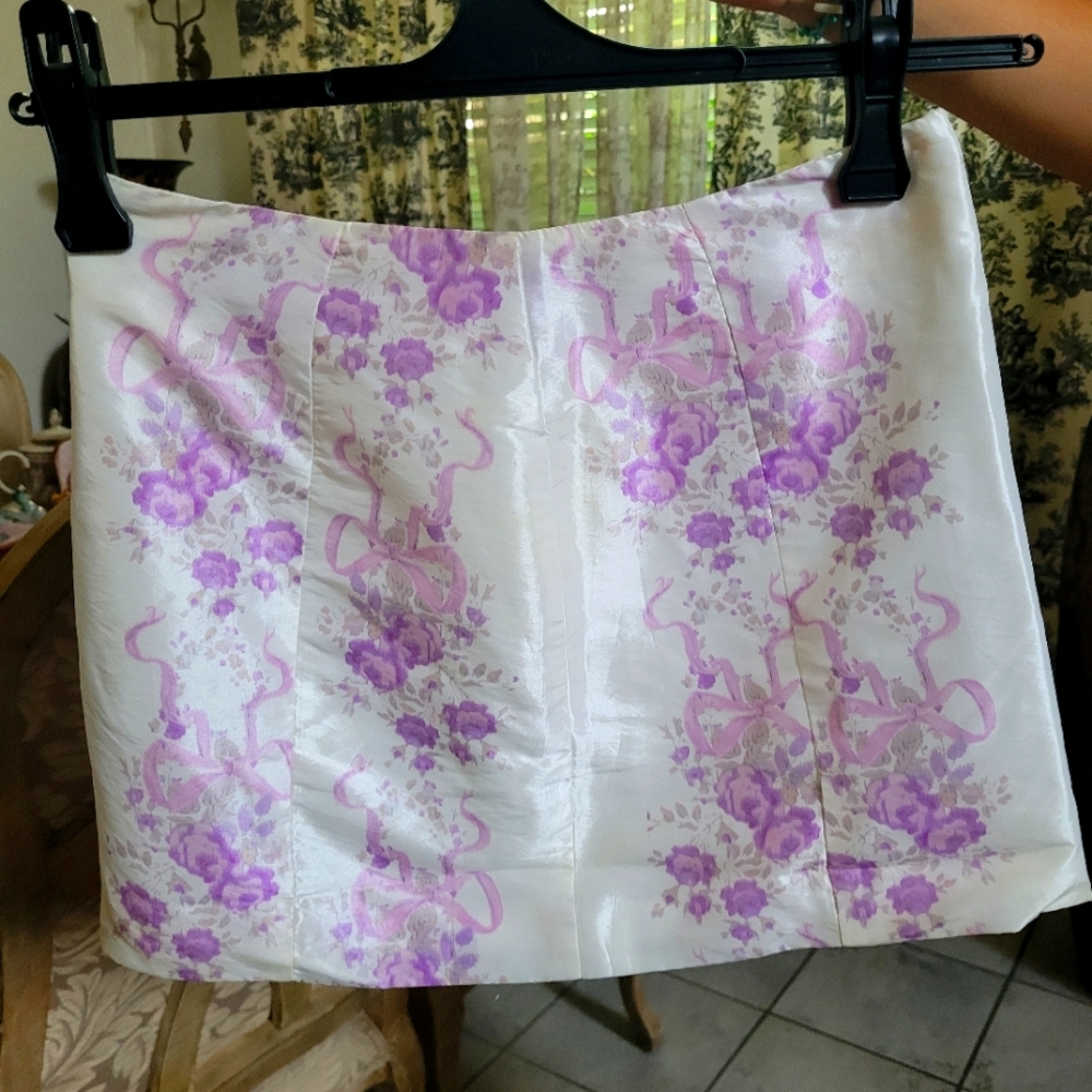 LoveShackFancy Satin Skirt with Purple Accents